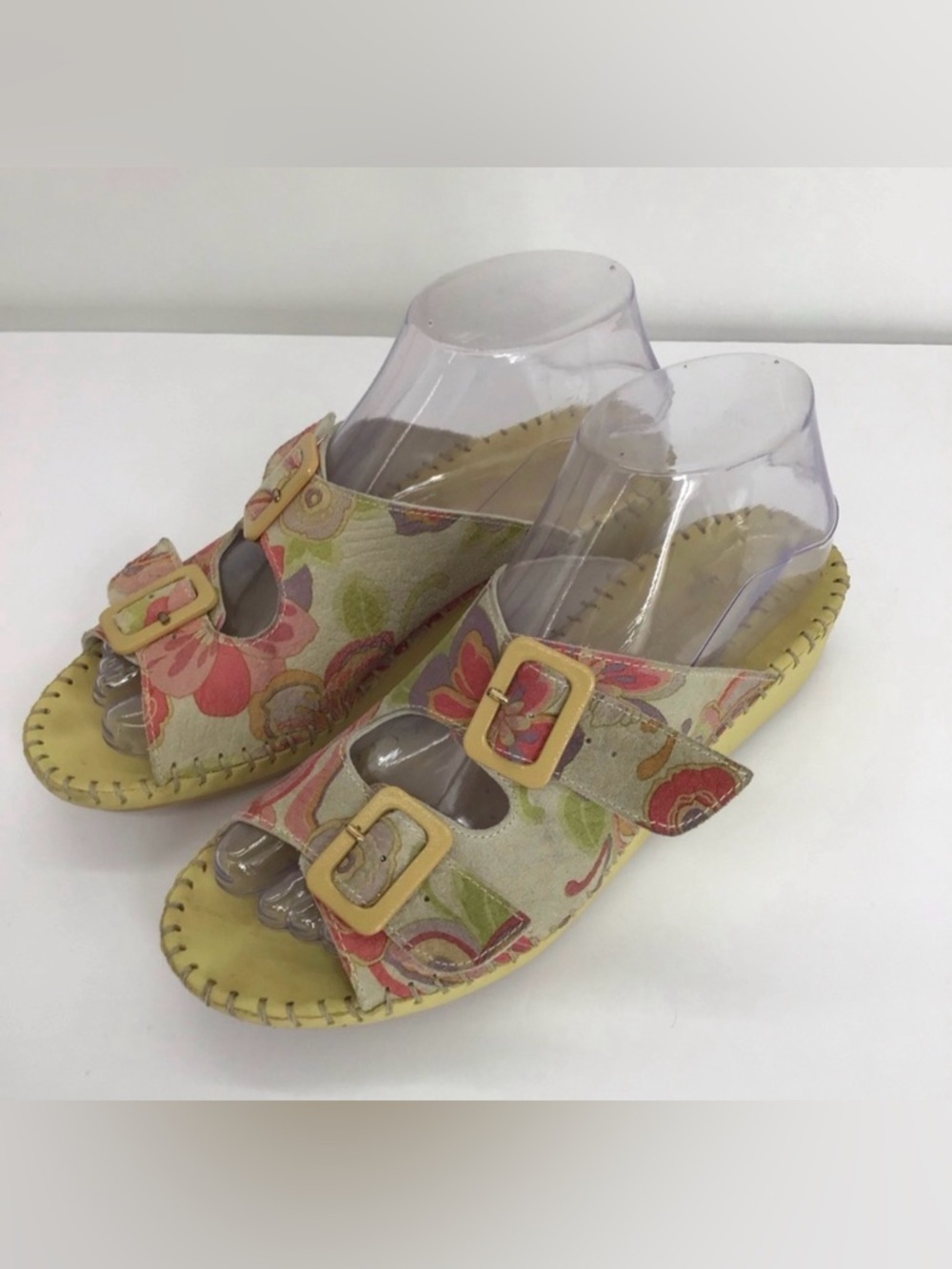 La Plume Y2K Vintage Leather Wedge Sandal Buckle Adjustable Strap Resort Size 37